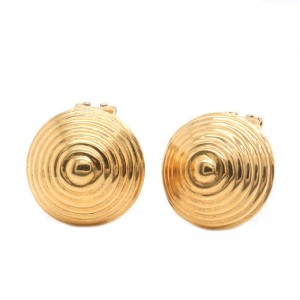Yellow Gold Swirl Ridged Button Earrings