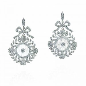 1.61ctw White Gold Vintage Style Lattice and Diamond Earrings
