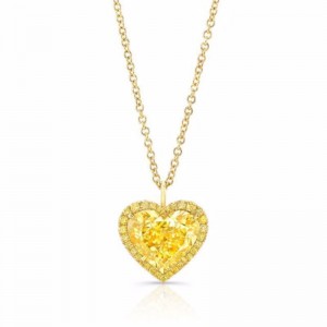 Rahaminov Yellow Gold Fancy Intense Yellow Heart Shape Diamond Halo Pendant