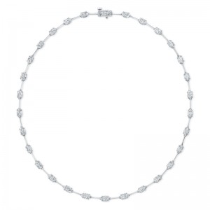 Rahaminov White Gold Moval Diamond Bar Necklace