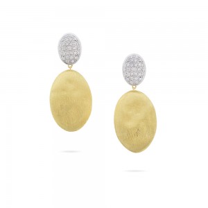 Marco Bicego Siviglia Collection Yellow Gold Engraved Drop Earrings with Diamonds