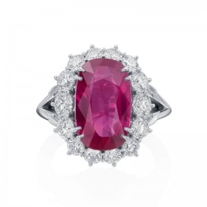 5.08ct Platinum No-Heat Mozambique Ruby and Diamond Halo Ring