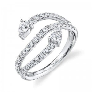 White Gold Diamond Bypass Style Ring with Pear Shapes
