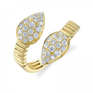 Yellow Gold Pear Shape Pave Diamond Bypass Ring