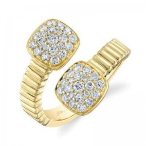 Yellow Gold Square Pave Diamond Bypass Ring