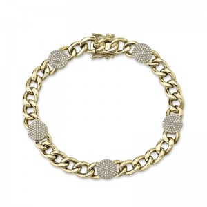 Yellow Gold Diamond Pave Circle Link Bracelet