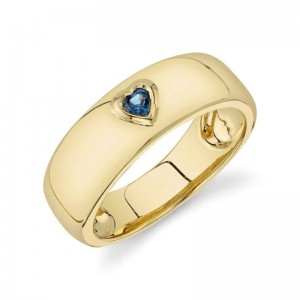 Yellow Gold Blue Sapphire Bezel Set Heart Ring