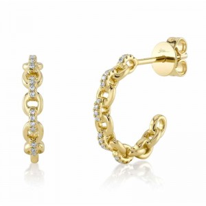 Yellow Gold Diamond Link Hoop Earrings