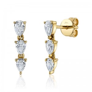 Yellow Gold Pear Shape Diamond Drop Earrings