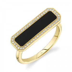 Yellow Gold Diamond and Black Onyx Bar Ring
