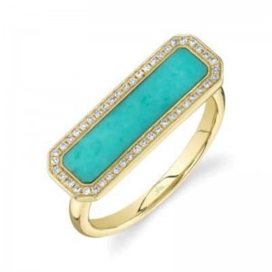Yellow Gold Composite Turquoise and Diamond Bar Ring