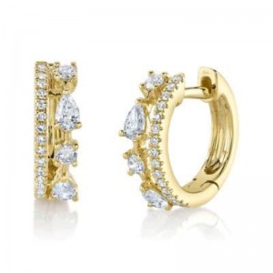 Yellow Gold Shaped Diamond Huggie Earrings