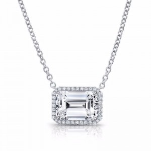 Rahaminov White Gold Emerald Cut Diamond Halo Pendant Necklace