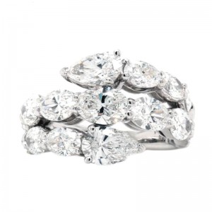 3.71ct Platinum Pear and 3.52ctw Oval Shape Diamond Bypass Ring