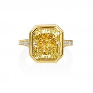 Rahaminov Yellow Gold Radiant Cut Bezel-Set Fancy Yellow Diamond Ring