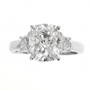 Platinum 3-Stone Cushion Cut Diamond Engagement Ring
