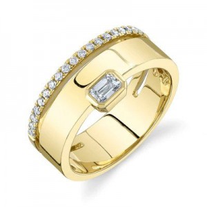 Yellow Gold Bezel Set Emerald Cut Pave Diamond Ring