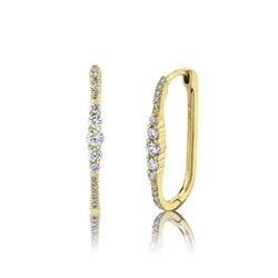 Yellow Gold Oval Hoop Diamond Earrings