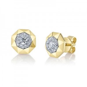 Yellow Gold Diamond Octagon Stud Earrings