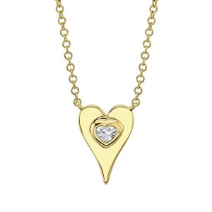 Yellow Gold  Bezel Set Diamond Heart Pendant