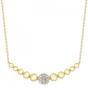 Yellow Gold Diamond Circle Curved Pendant Necklace