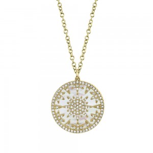 Yellow Gold Mother of Pearl Diamond Pendant