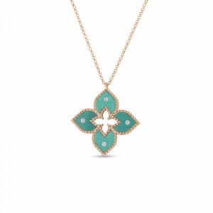 Roberto Coin Rose Gold Venetian Princess Small Green Titanium And Diamond Flower Necklace