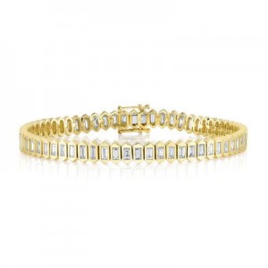 Yellow Gold Diamond Baguette Bezel Set Tennis Bracelet