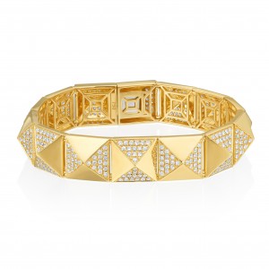 7.30ctw Yellow Gold Diamond Pyramid Link Bracelet