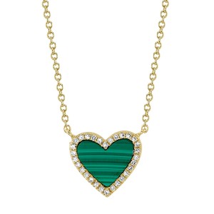 Yellow Gold Diamond & Malachite Heart Pendant Necklace