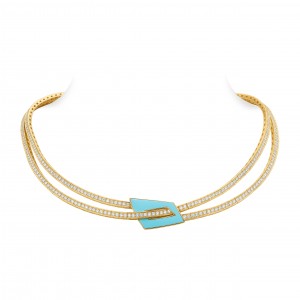 8.41ctw Butani Yellow Gold Diamond & Turquoise Necklace