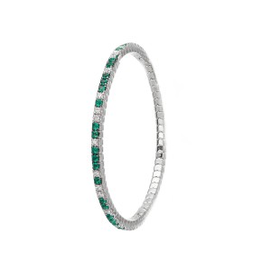 White Gold Emerald & Diamond Stretch Bracelet