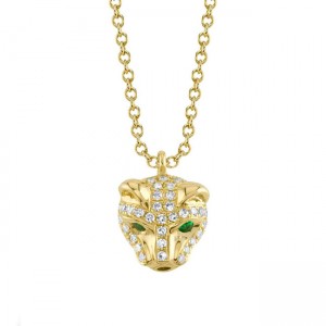 Yellow Gold Diamond & Emerald Panther Pendant