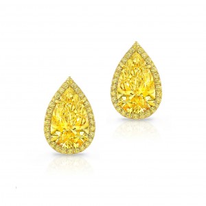 Rahaminov Yellow Gold Pear Shape Fancy Yellow Diamond Studs