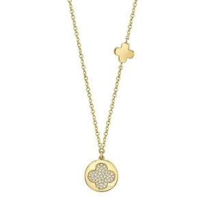 Yellow Gold Diamond Pave Clover Necklace