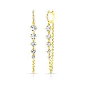 Rahaminov Yellow Gold Huggie Chain Diamond Earrings