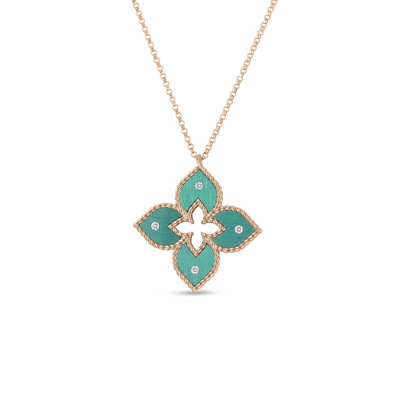 https://www.simonsjewelers.com/upload/product/Roberto Coin Rose Gold Venetian Princess Small Green Titanium And Diamond Flower Necklace