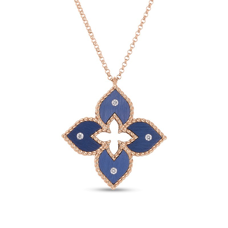 https://www.simonsjewelers.com/upload/product/Roberto Coin Rose Gold Venetian Princess  Small Blue Titanium And Diamond Flower Necklace