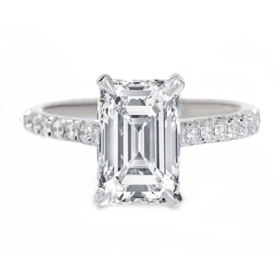 3.03ct Platinum Emerald Cut  Thin Diamond  Shank Engagement Ring