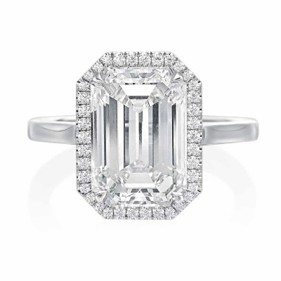 Rahaminov Platinum Emerald Cut Halo Diamond Engagement Ring
